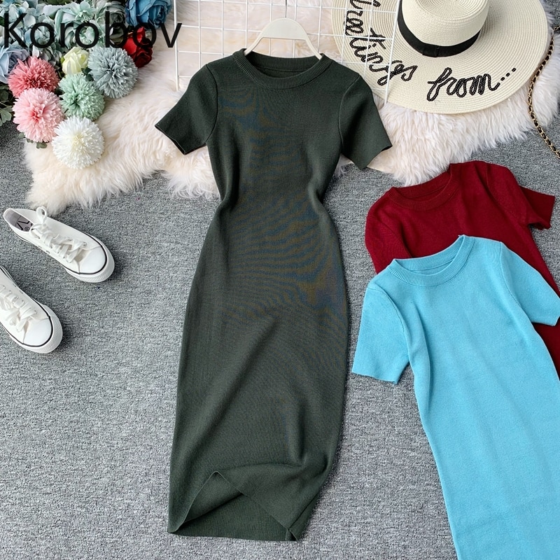 Korobov ª Ҹ ָ Ƽ  巹 ѱ м Ʈ Ʈġ 㸮  巹 O  Bodycon Vestidos Femme
